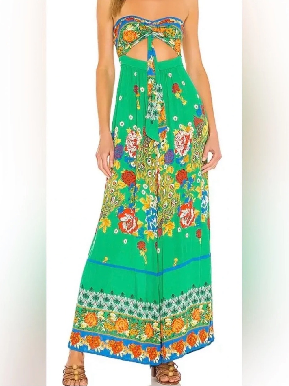 Free People Green Floral Strapless Jumpsuit Romper